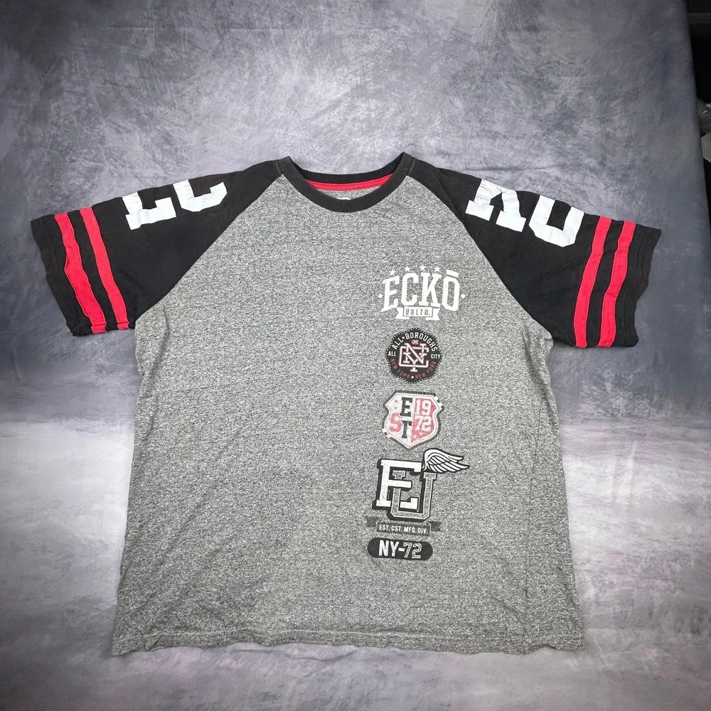 Vintage Ecko Unltd Raglan Graphic T Shirt Mens 2XL Grey Black Y2K Streetwear - Picture 2 of 7